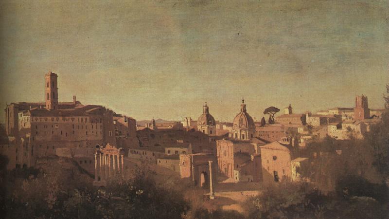  Jean Baptiste Camille  Corot The Forum seen from the Farnese Gardens oil painting image